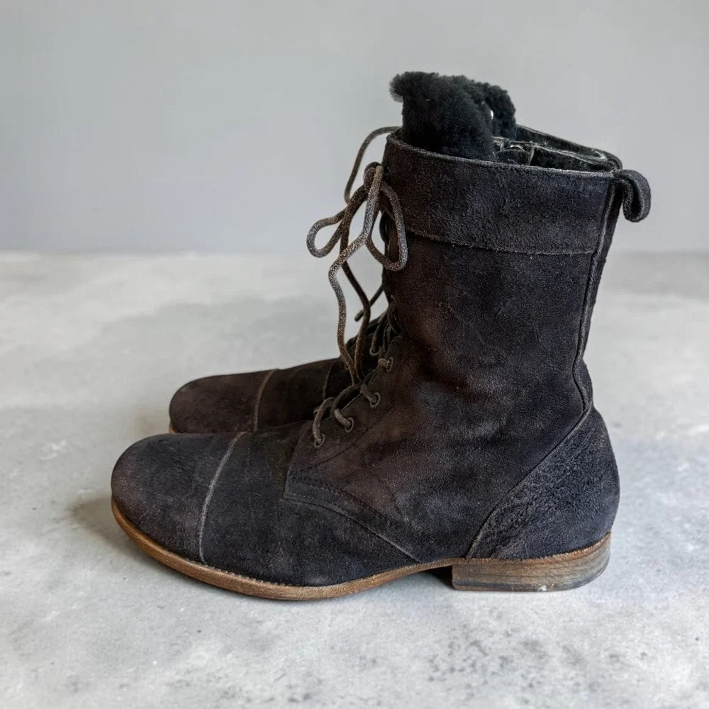 AllSaints Spitalfields Jacks Place Black Suede Shearling Combat Boots Mens 44
